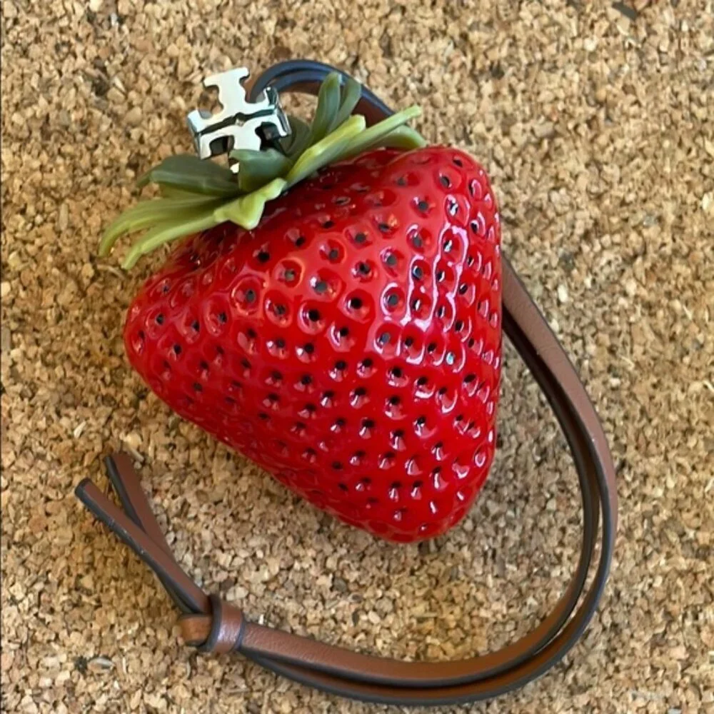 Red Strawberry bag charm with Silver Accent